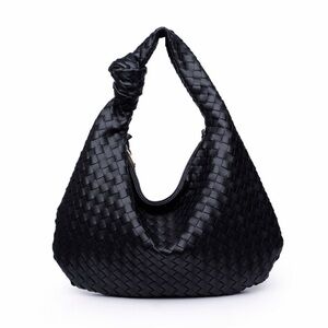 NWT Urban Expressions ‘Vanessa’ Woven Vegan Leather Knot Handle Hobo in Black